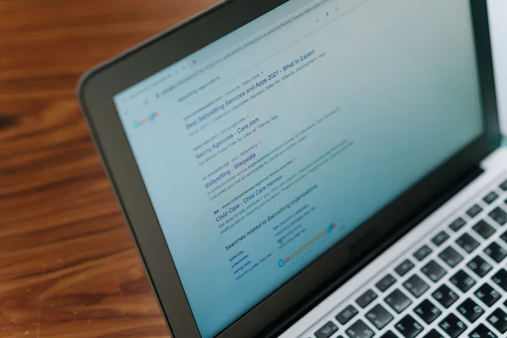 Laptop displaying a search engine page